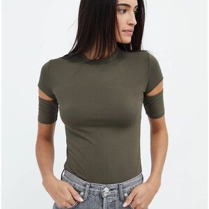 Marcella NYC Esme Cutout Top Size S Olive Green